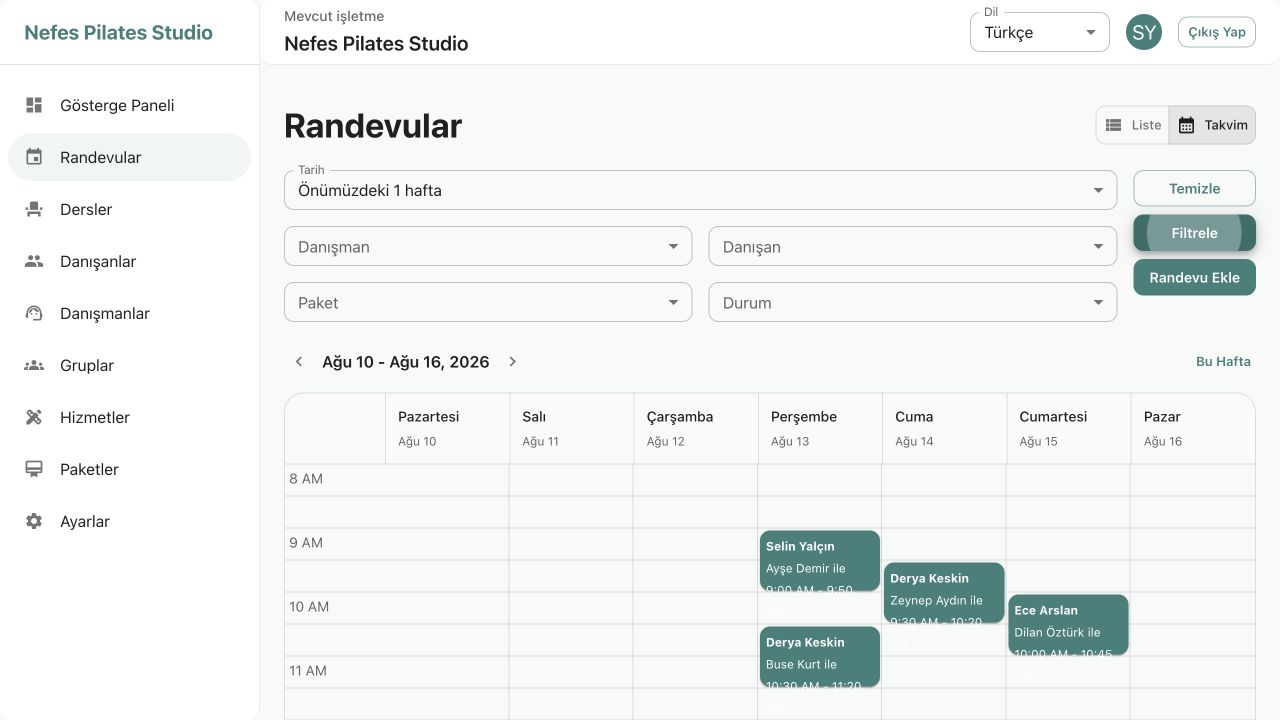Pilanvio weekly appointment calendar